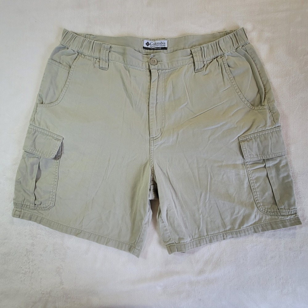 Columbia Cargo Shorts Mens 38 Khaki Cotton Elastic Waist Outdoor Rugged‎ Hiking